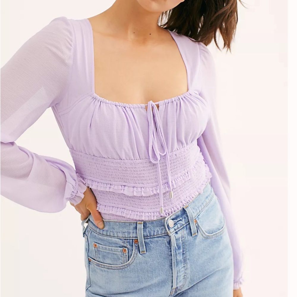 Free People Lilac Solid Lolita Blouse